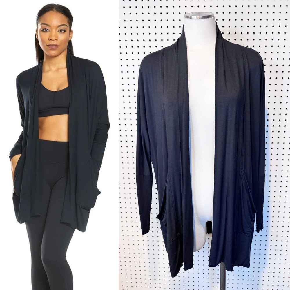 Prana | "Foundation Wrap"‎ Black Tencel Modal Open Front Cardigan Sweater Sz. S